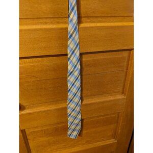 Vintage Tommy Hilfiger Necktie Blue Yellow Plaid Silk Neck Tie Mens
